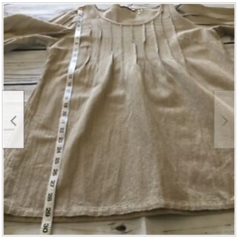 Soft‎ Surroundings Women's Tan 3/4 Sleeve Pleated Scoop Neck Top Blouse
